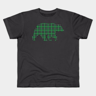 Green Plaid Bear Kids T-Shirt